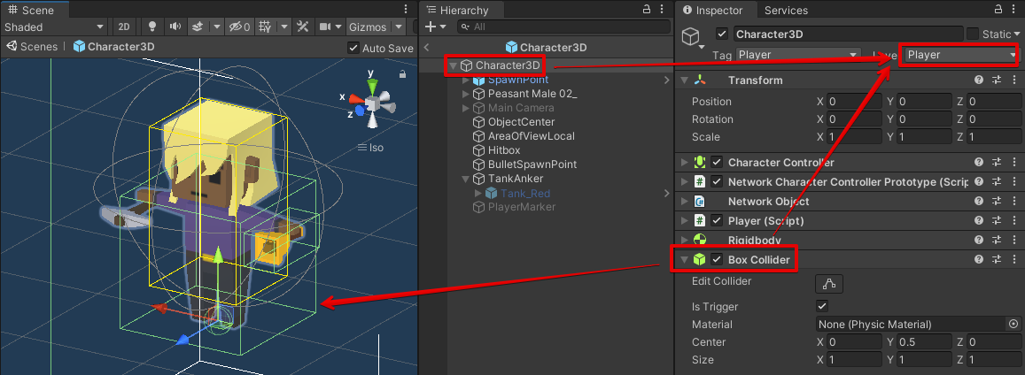 キャラクターコライダーのレイヤー設定