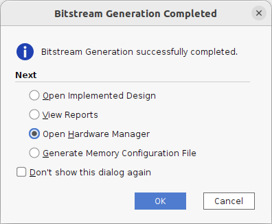 Bitstream 生成成功のポップアップ