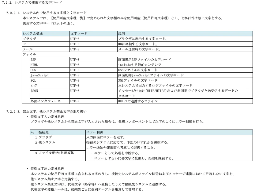 システムで使用する文字コード