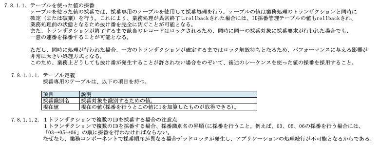 テーブルを使った値の採番