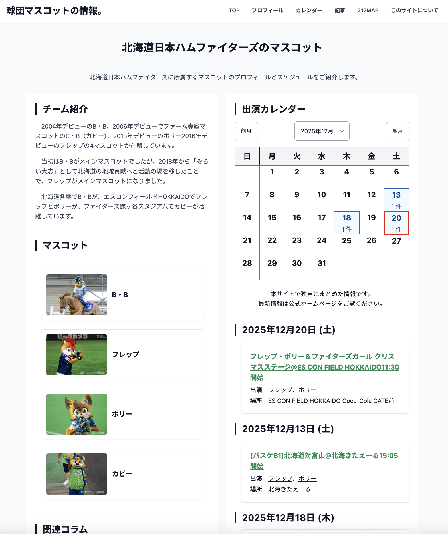 チームのページの例