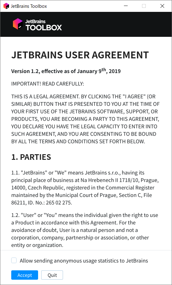 JETBRAINS USER AGREEMENT