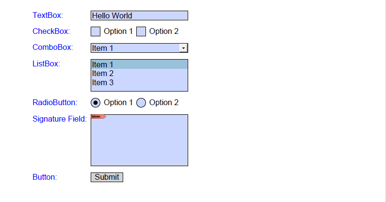 C#でPDFにインタラクティブなフォームフィールドを作成