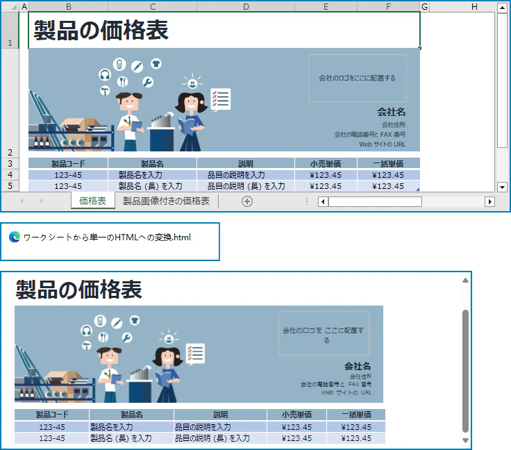 Pythonを使用してExcelワークシートをHTMLに変換し、画像を埋め込む方法