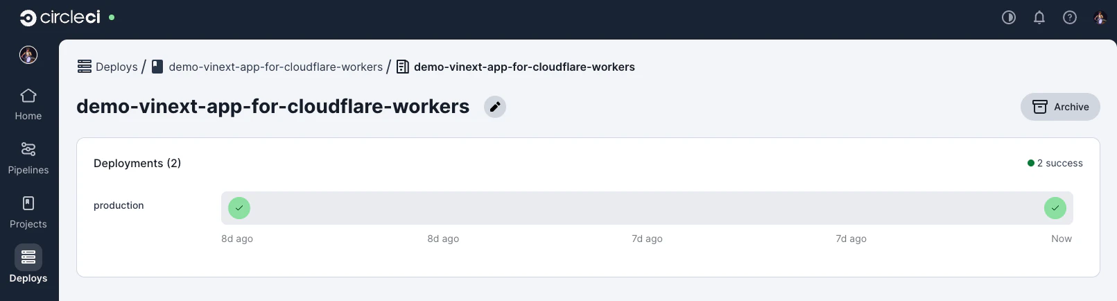 Deploys UI に表示されたデプロイマーカー