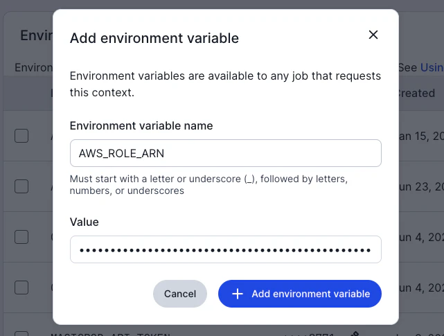 AWS_ROLE_ARN を追加