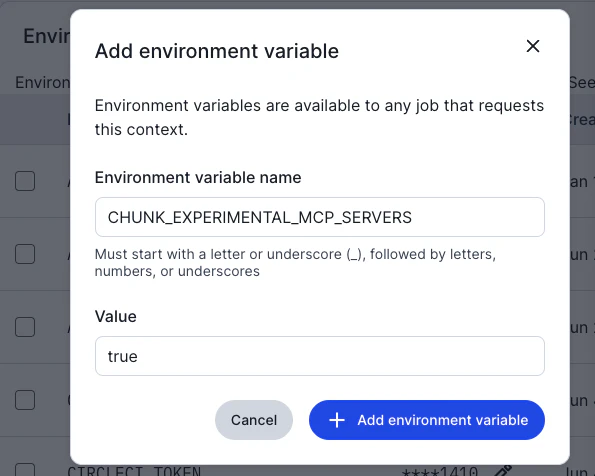 CHUNK_EXPERIMENTAL_MCP_SERVERS を true に設定