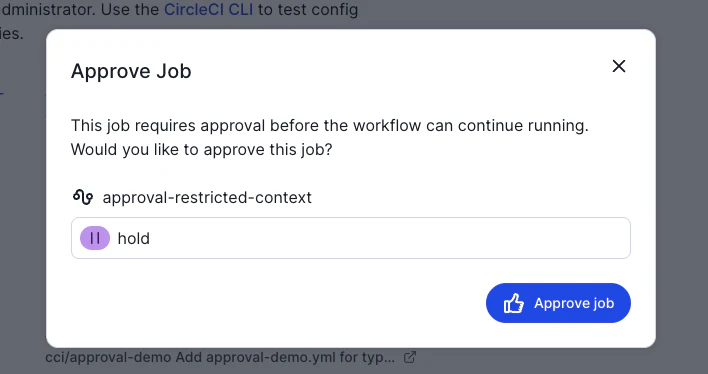承認ダイアログに Approve job ボタンが表示されている画面