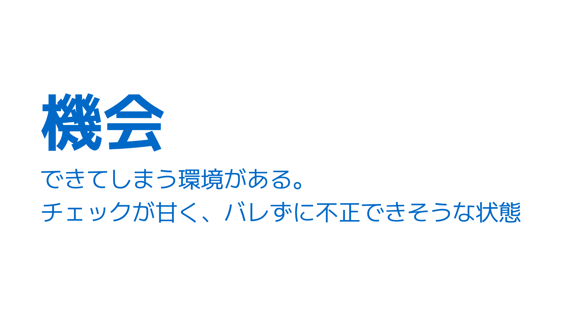 不正のトライアングルのうちの「機会」の図解