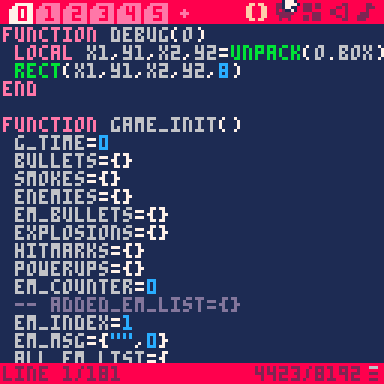 PICO-8 コード画面