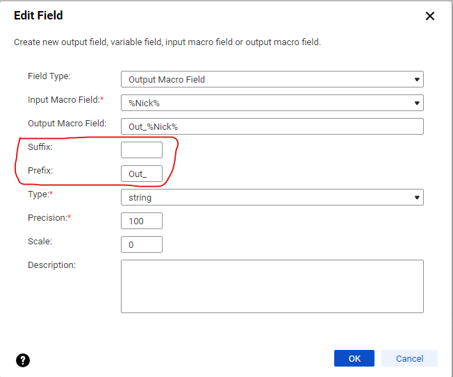 マクロ出力フィールドの設定