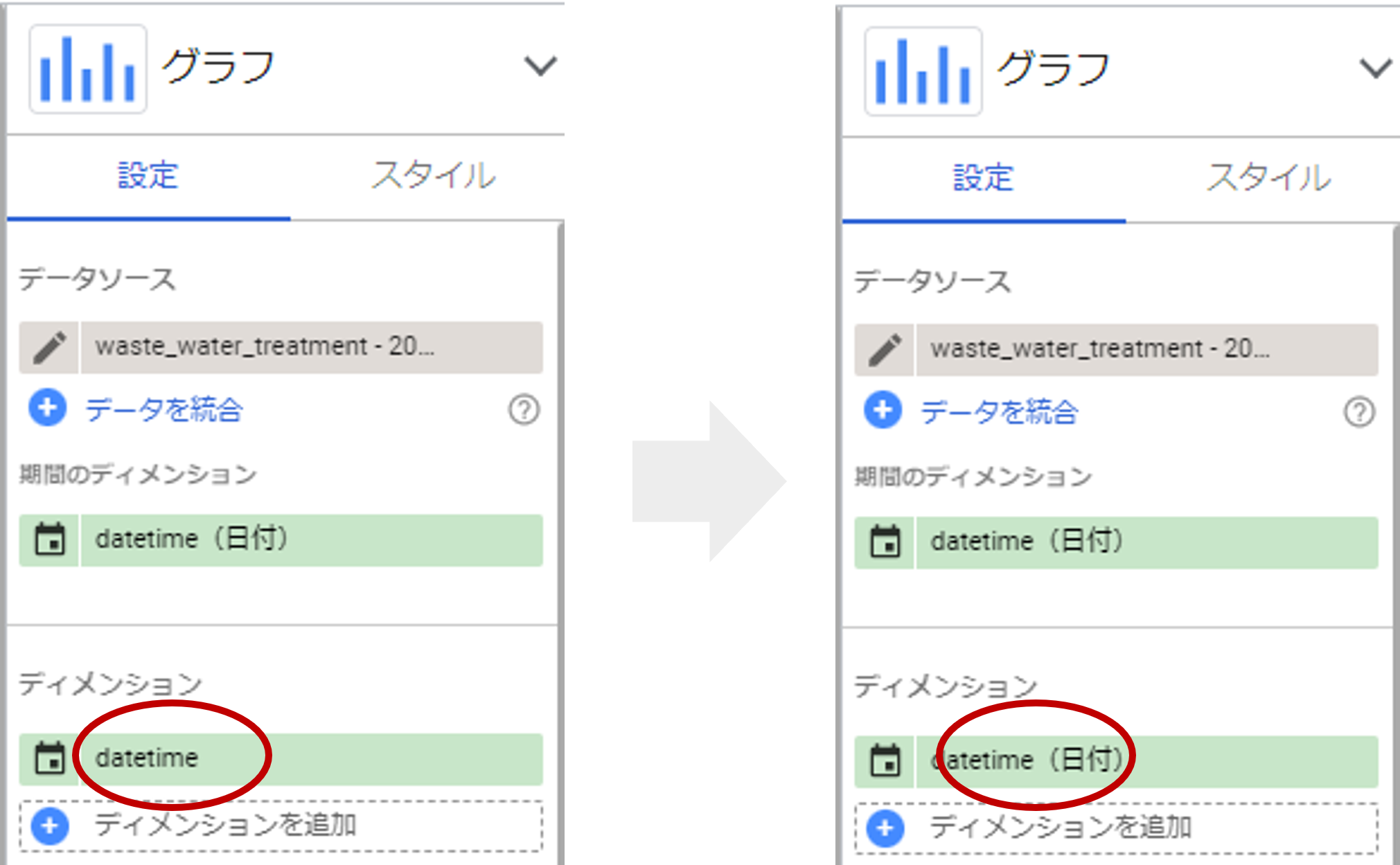 ディメンションの設定変更