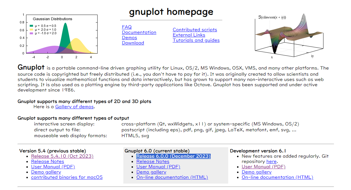 Gnuplotの公式サイトの画像．current stableのReleaseをクリック