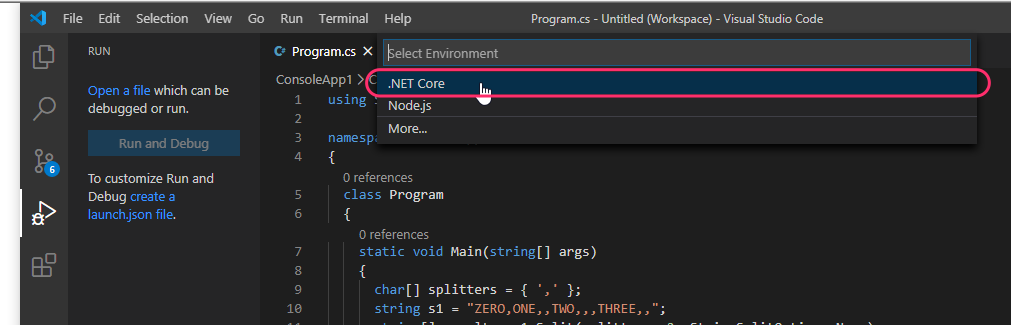.NET Coreの環境設定を選択する