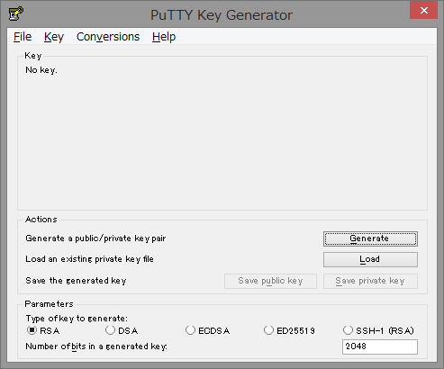 SourceTreeの「PuTTY Key Generator」ウィンドウ