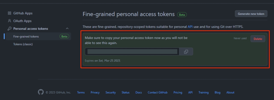 fine-grained personal access token