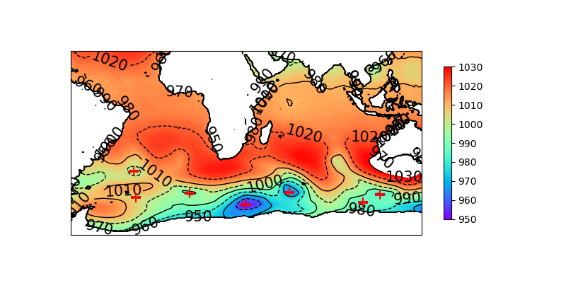 気圧場の極小値検出の例