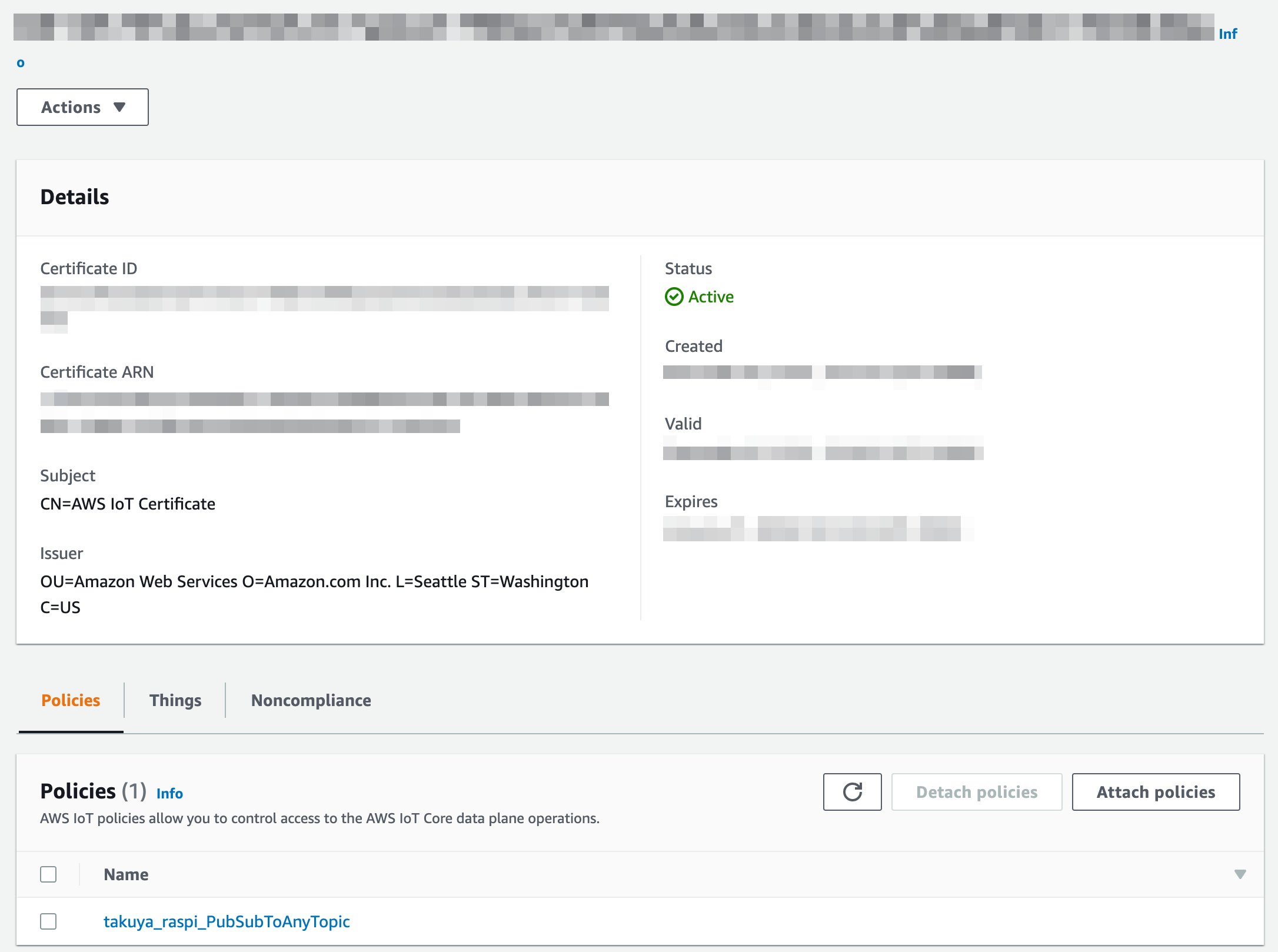 AWS IoT - Security - Certificates - 851057952c2b953277a4bc17f96b763f962b6c04dcb60cb65d0a49d7c703630a 2022-12-07 15-10-28.png