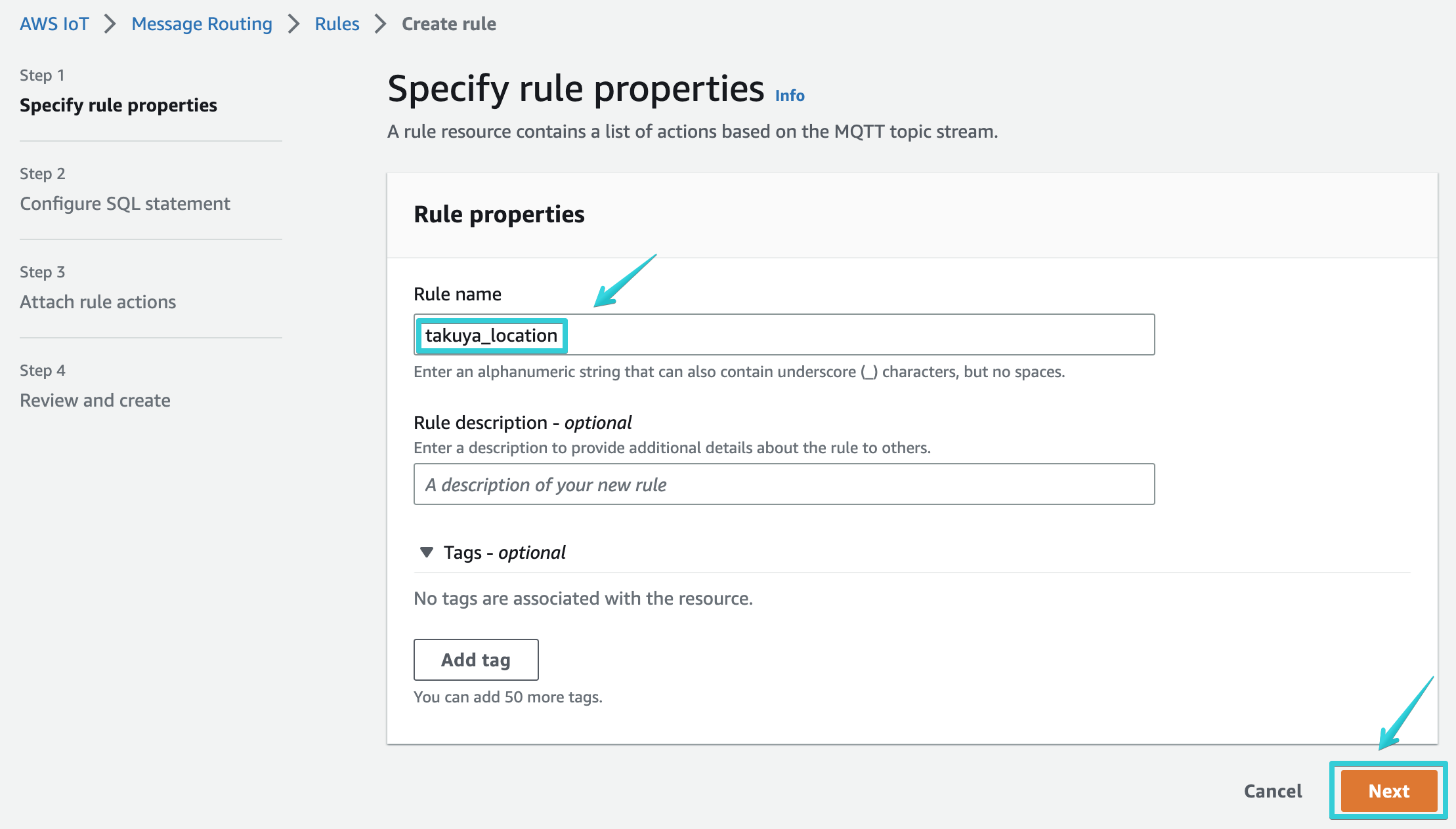 AWS IoT - Message Routing - Rules - Create rule 2022-12-10 17-57-31.png
