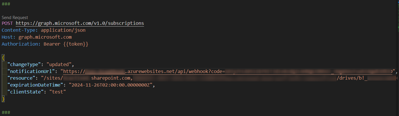 サブスクリプション作成リクエスト