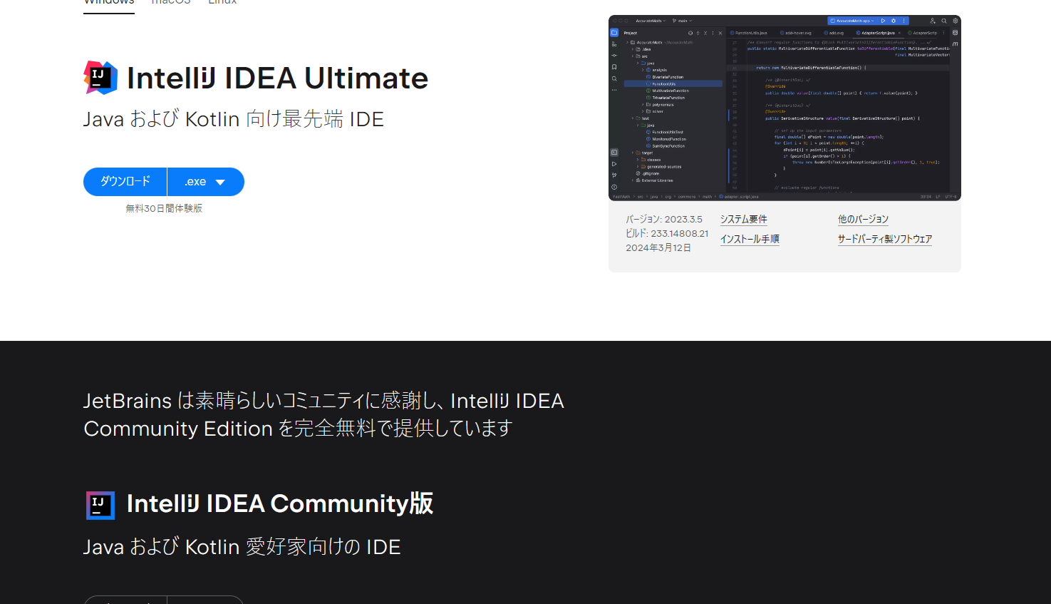 InteliJダウンロードサイトの画面 スクリーンショット 2024-03-17 060846.png