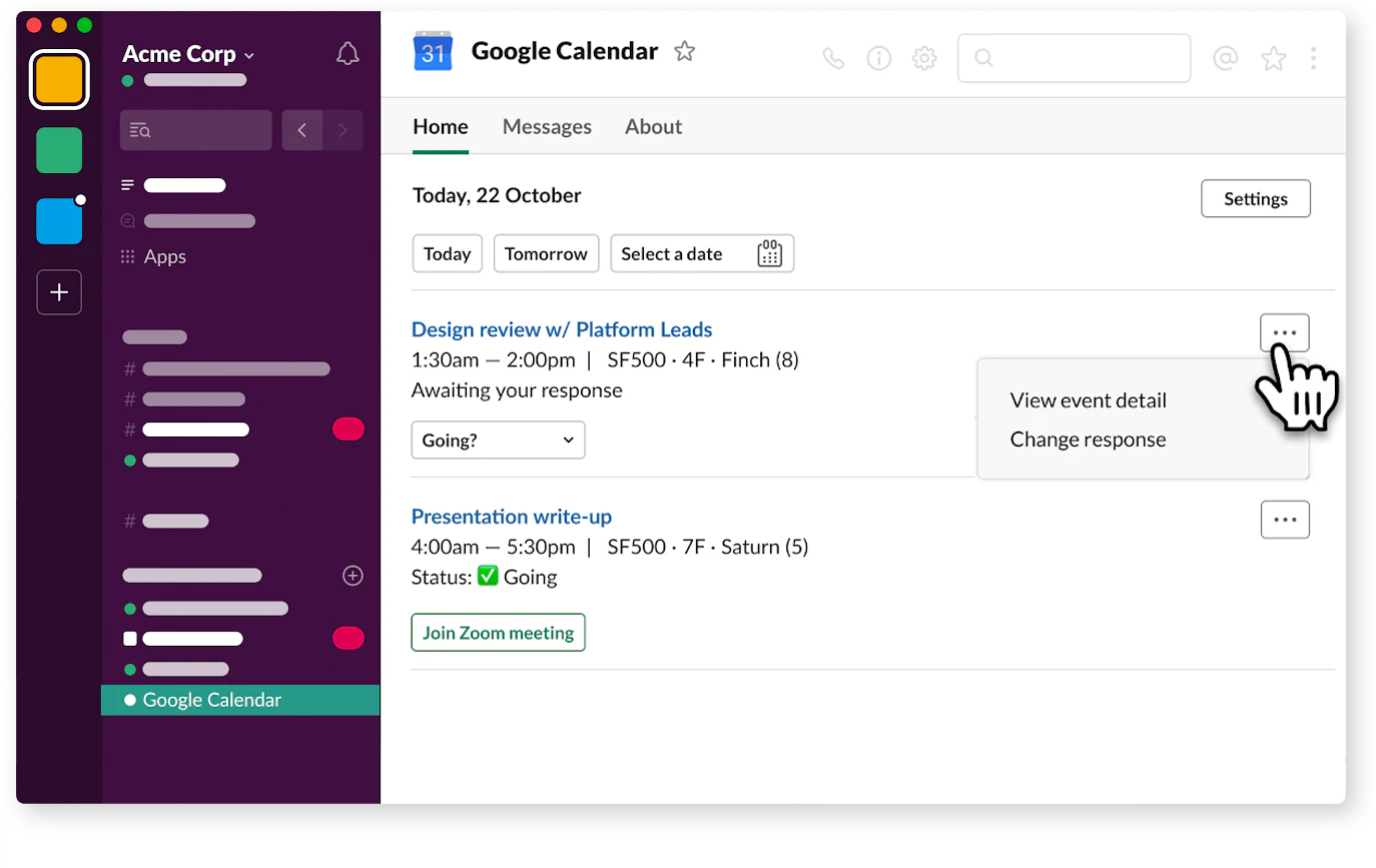App Home in Google Calendar