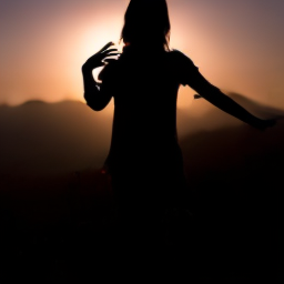 A girl with backlighting, her silhouette against the sunset, bright halo effect_256x256_video_000.png