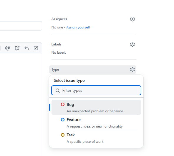 デフォルトのタイプの選択肢