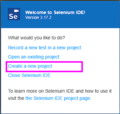 Selenium IDE 起動後画面