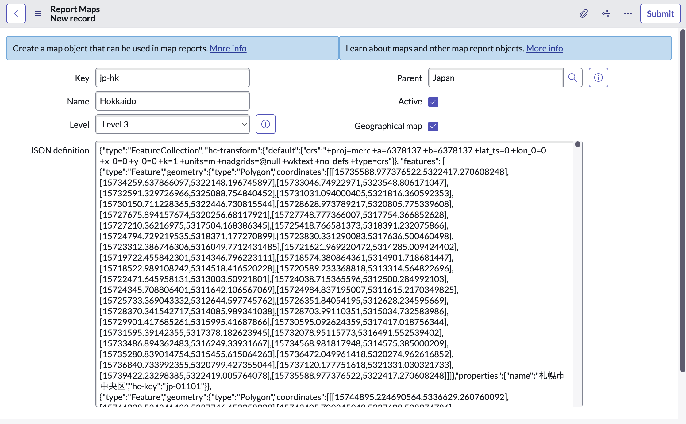 北海道のReport Map画面