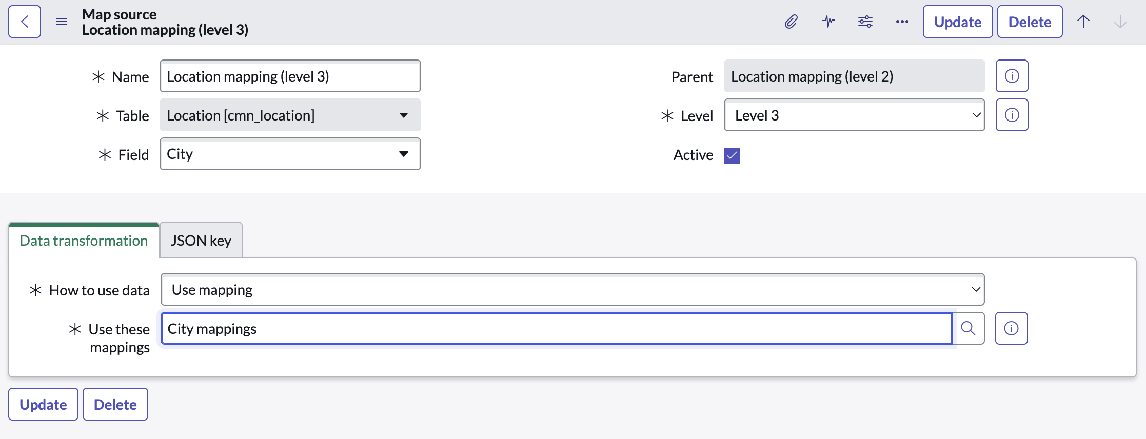Map sources(level 3)フォーム画面