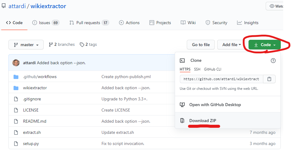 zipでダウンロードのリンクの様子