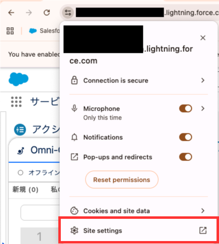 Site settings(サイト設定) を選択|400