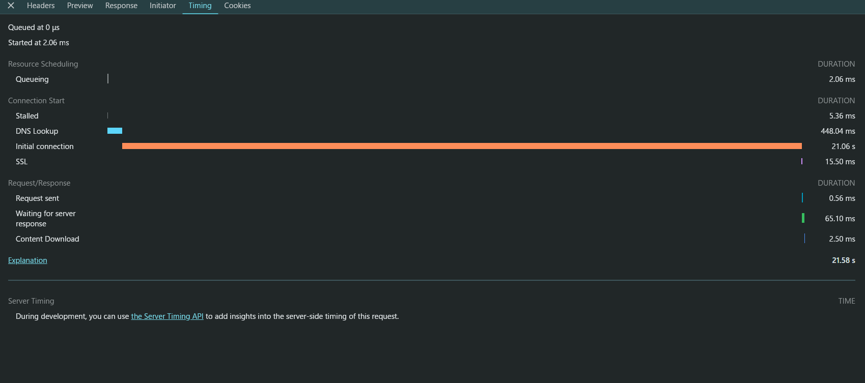 networkタブtimingセクション画像