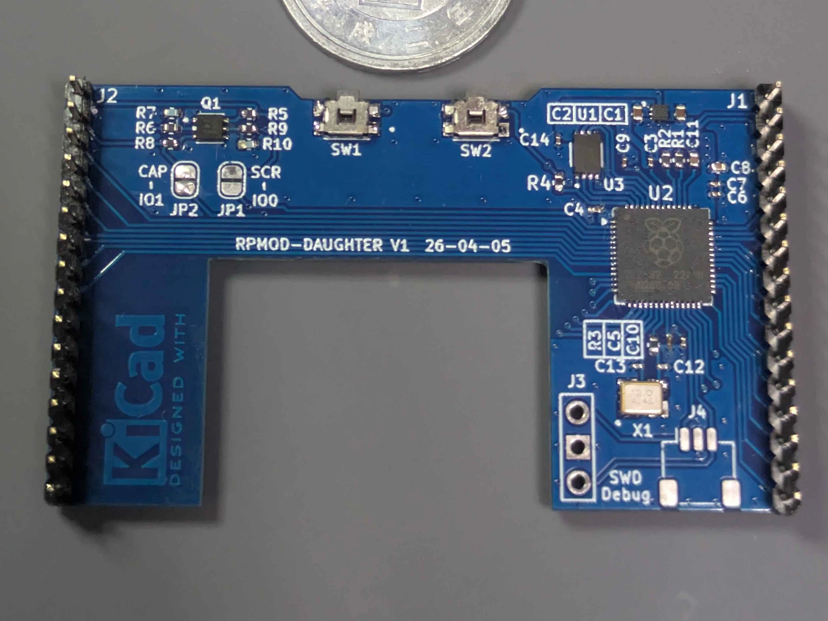 ピンヘッダまで実装した状態
