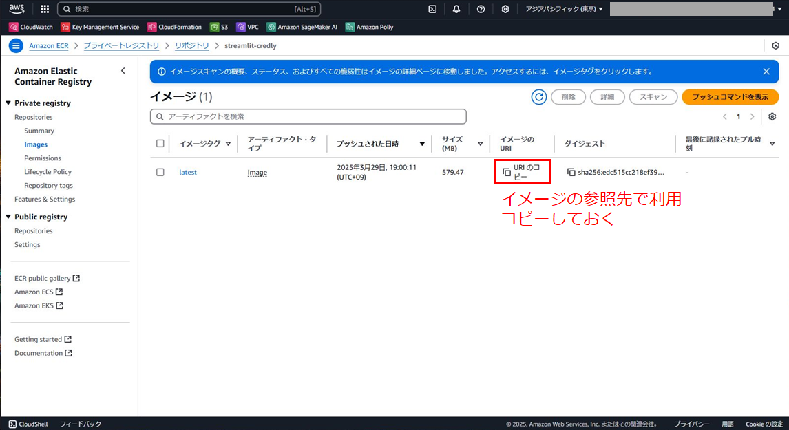 ECRプッシュ確認