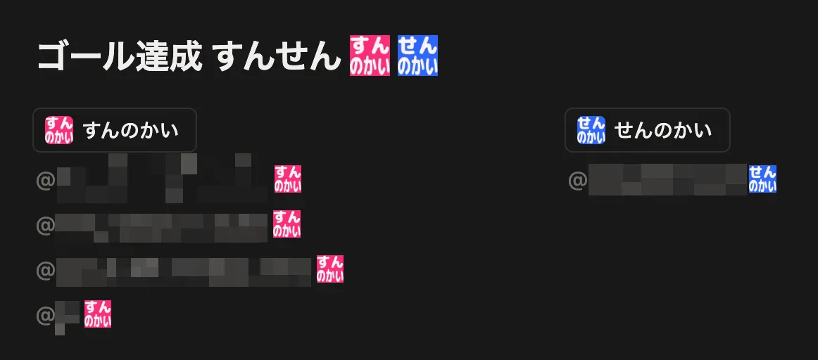 「すんのかい」ボタン「せんのかい」ボタンがあり、その下に名前が並んでいる