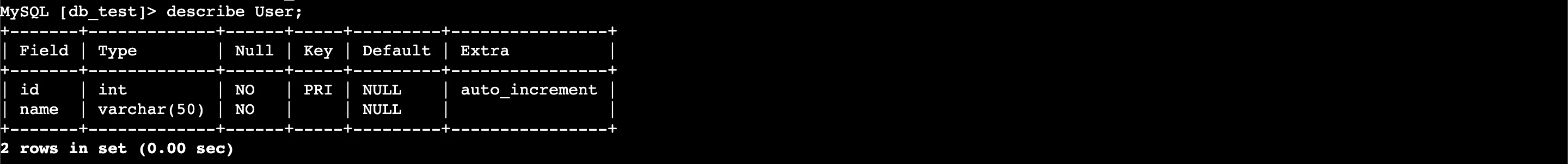 テーブルの確認