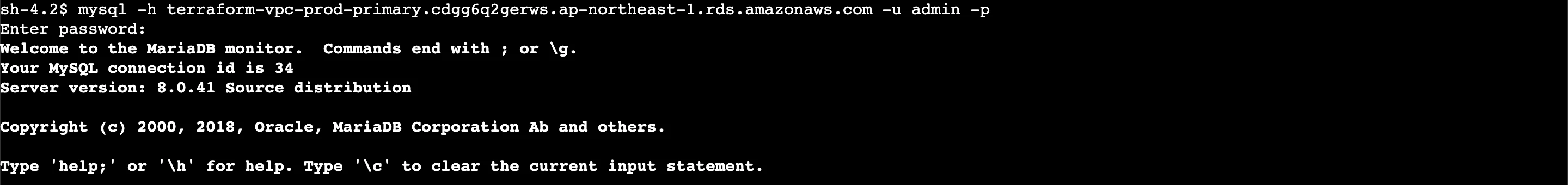 mysqlへログイン