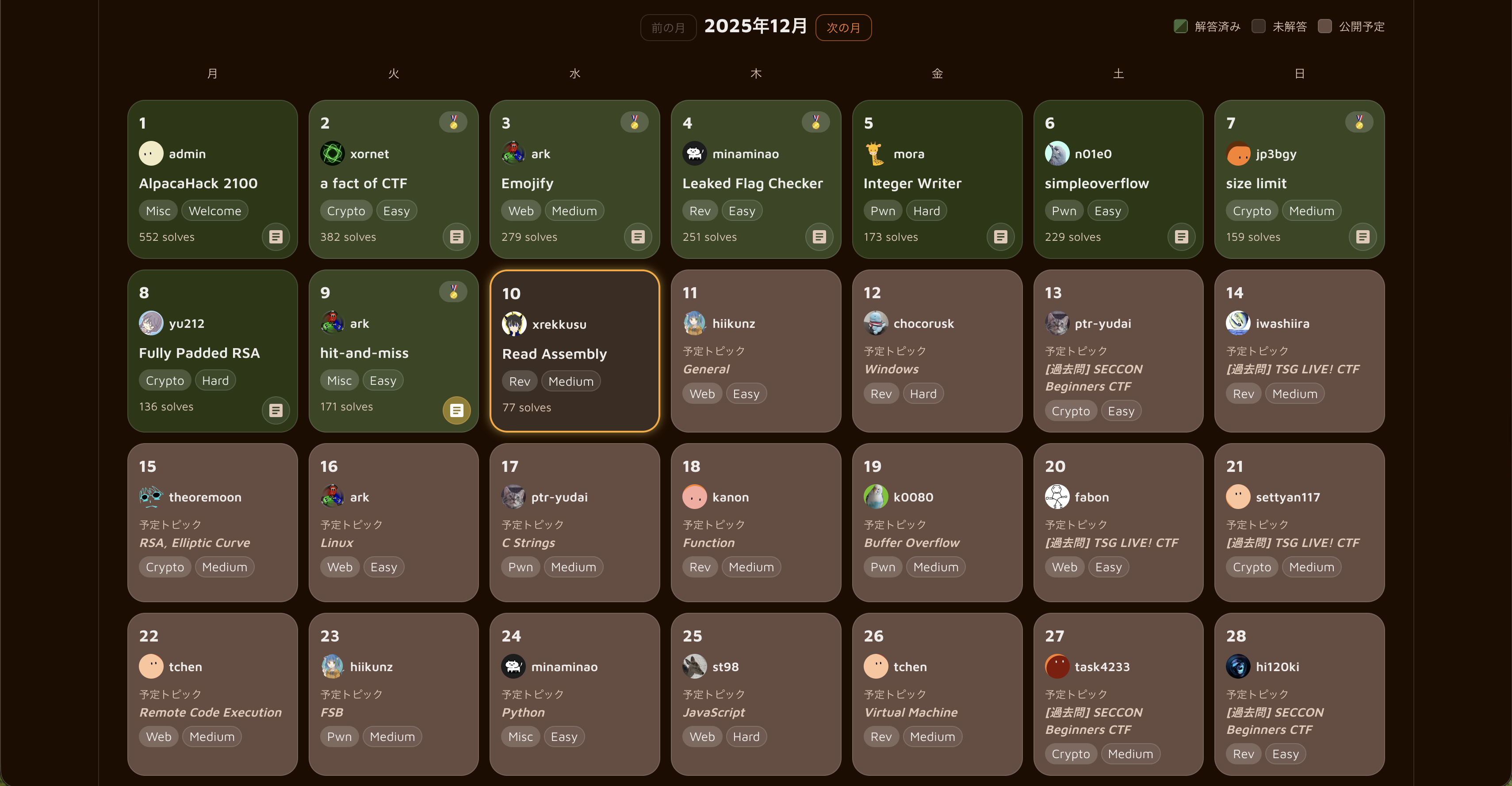 AlpacaHackの問題画面