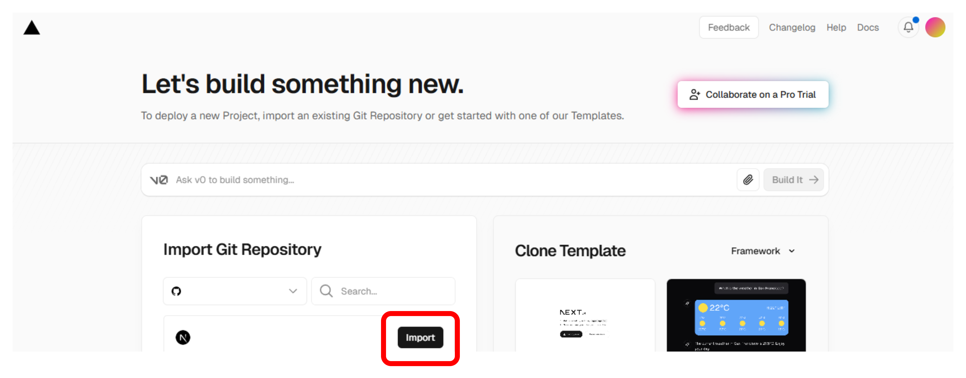 Vercelデプロイ画面 リポジトリのインポート Vercelデプロイ画面 リポジトリのインポート