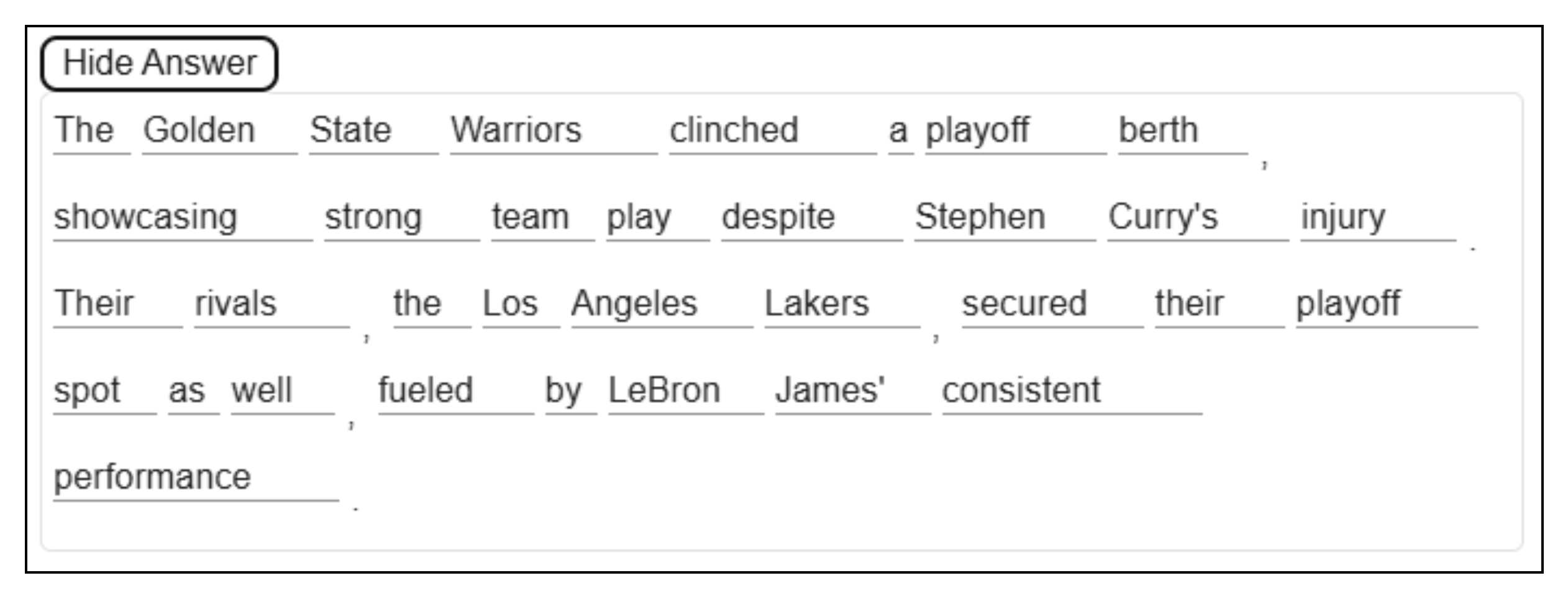 解答表示状態の回答テキストボックスコンポーネント 解答表示状態の回答テキストボックスコンポーネント