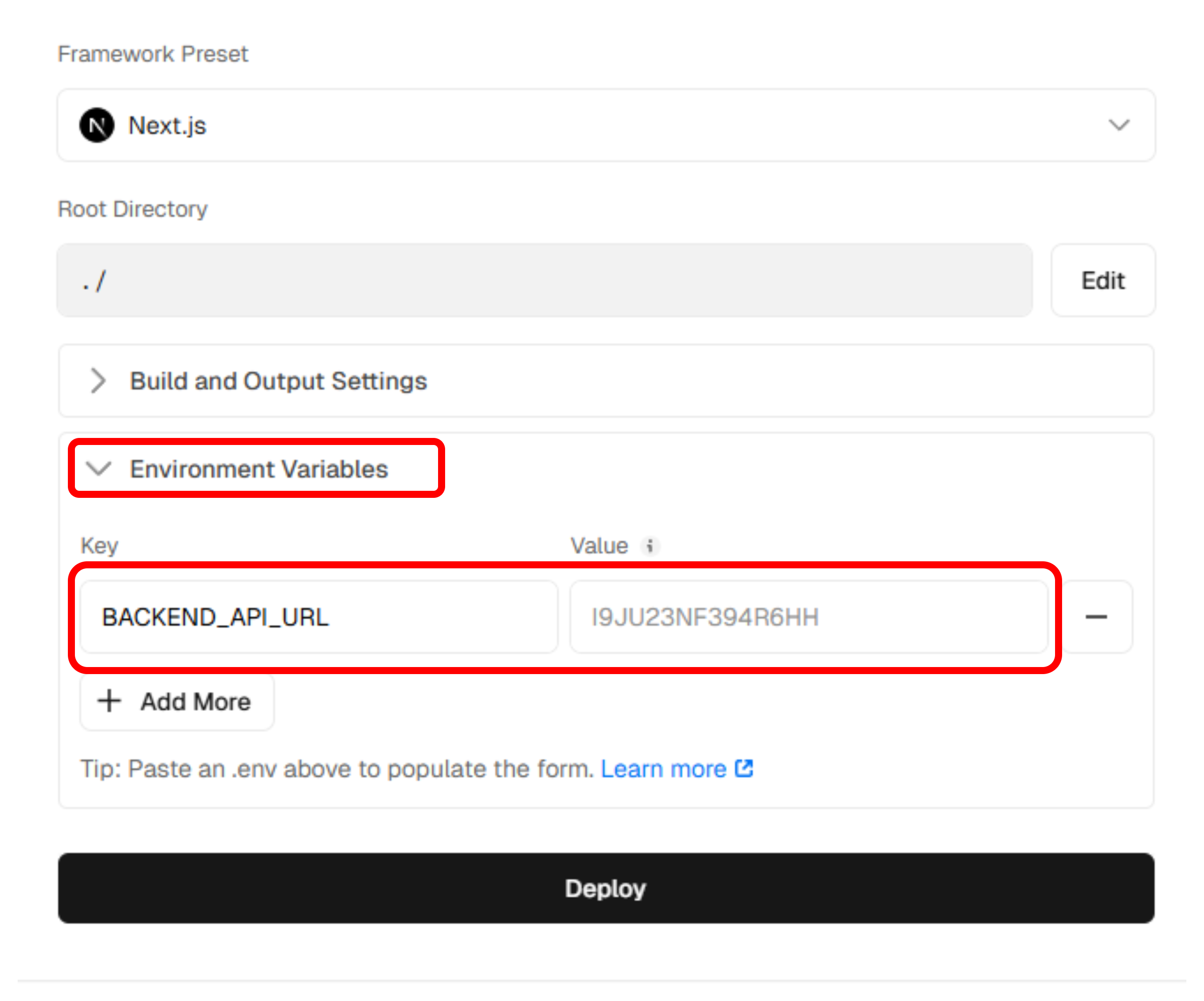 Vercelデプロイ画面 環境変数設定 Vercelデプロイ画面 環境変数設定