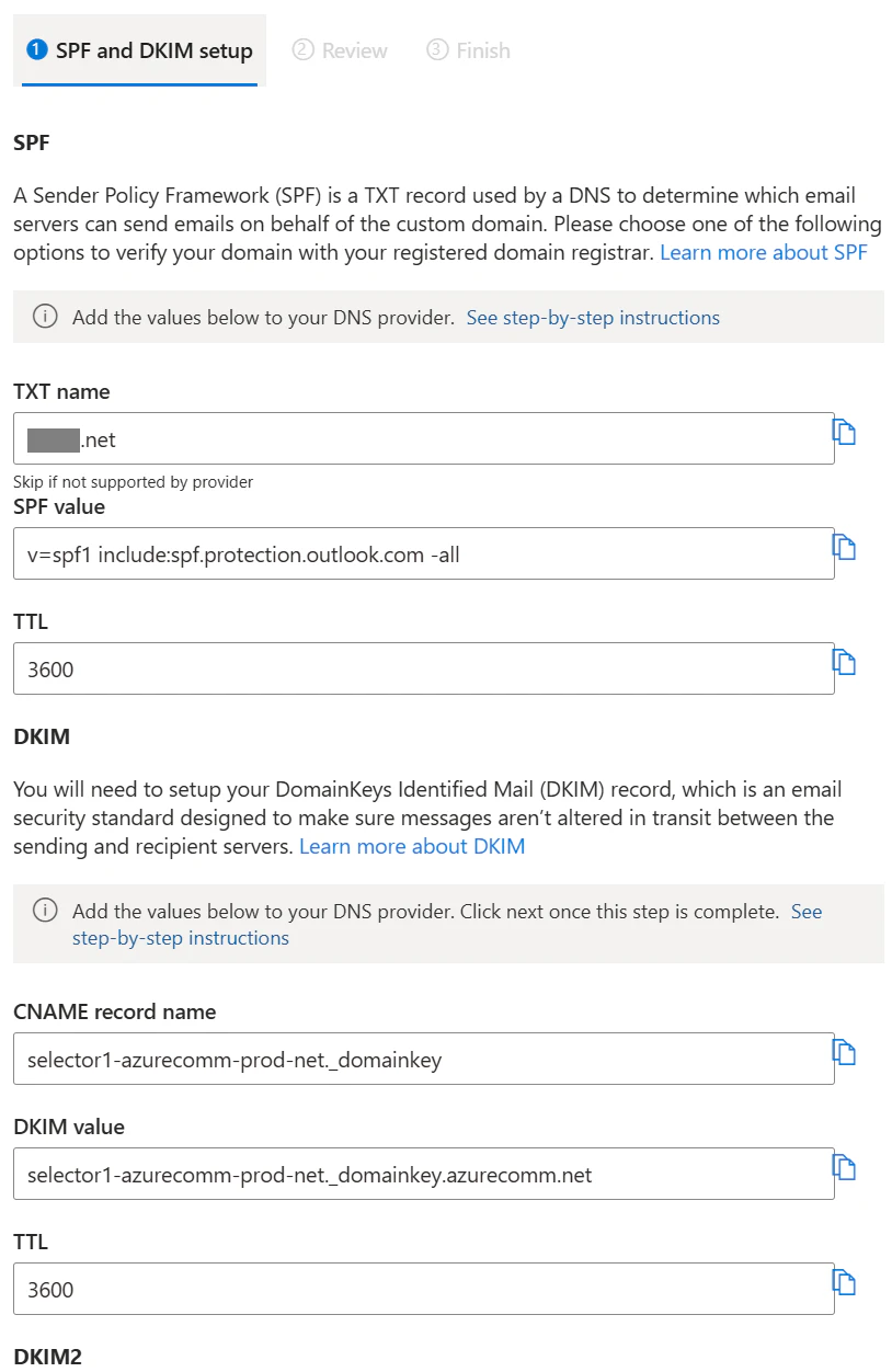 SPF/DKIM登録画面