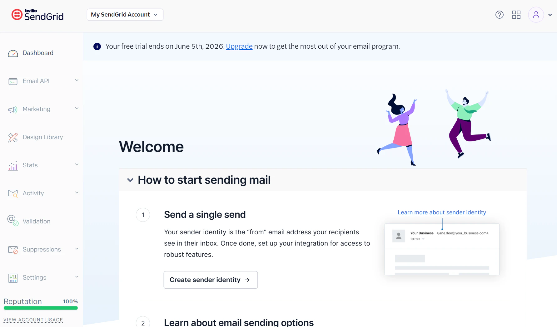 SendGridダッシュボード