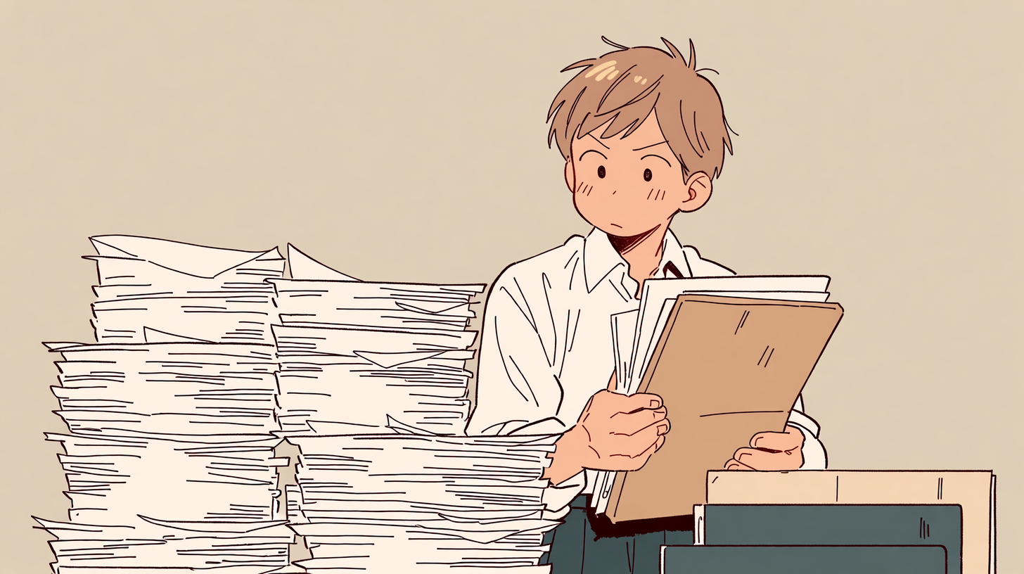 teshiokayumi_teacher_facing_a_pile_of_papers_--ar_169_--niji__d9d5f81b-f265-4f15-88d9-2150a5aee216_1.png
