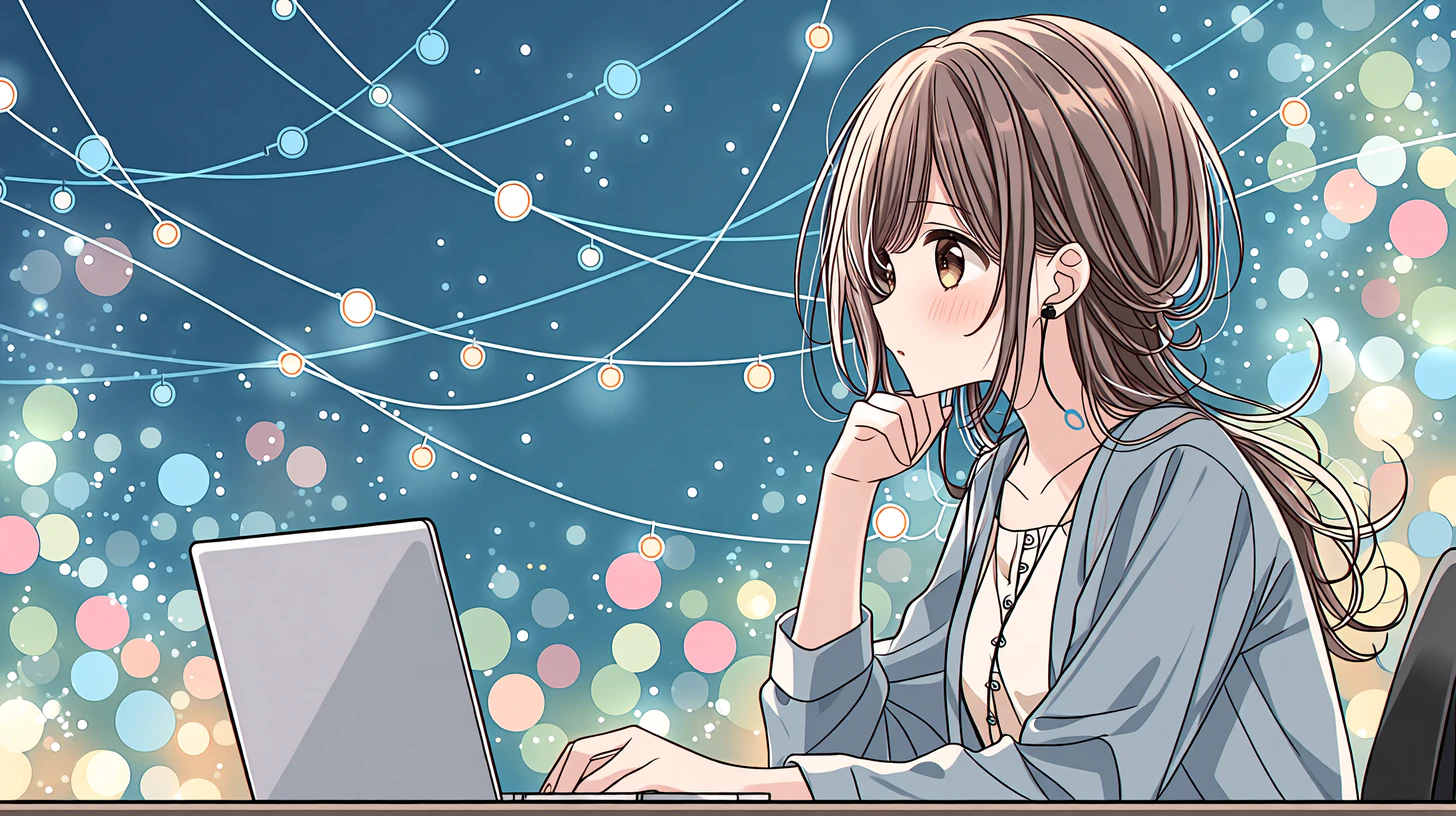 teshiokayumi_motif_A_woman_who_thinks_in_front_of_a_laptop_Li_414c780f-0da6-4b65-91d5-537bda21bd51_2.png