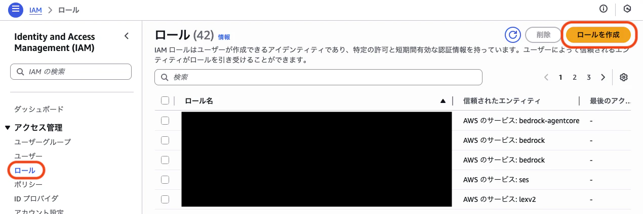 IAMロール画面