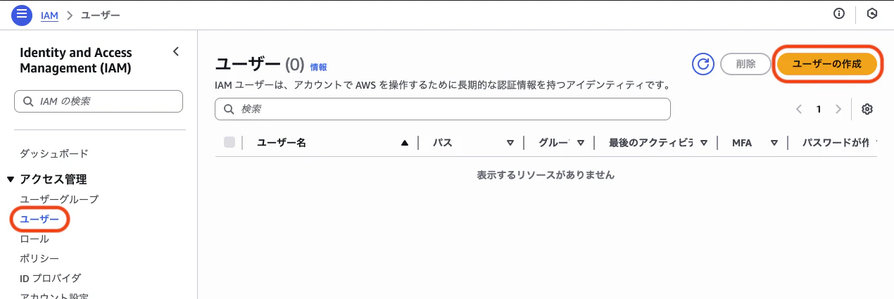 IAMユーザー画面
