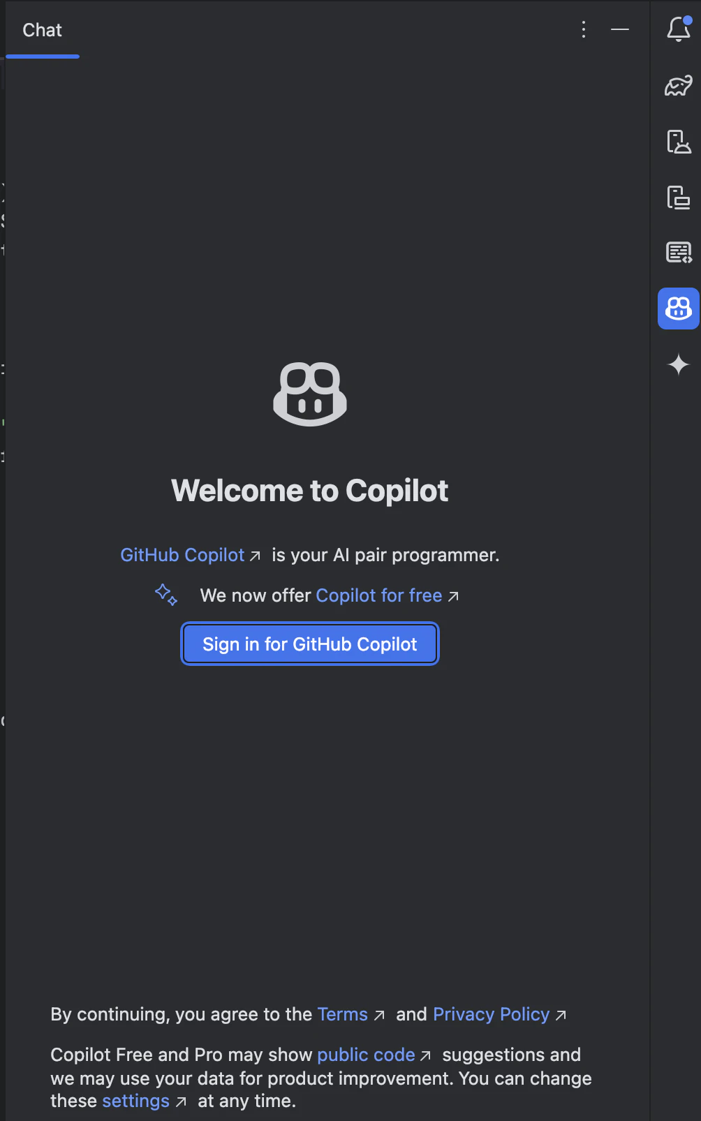 Android StudioのCopilot Chatタブを開く